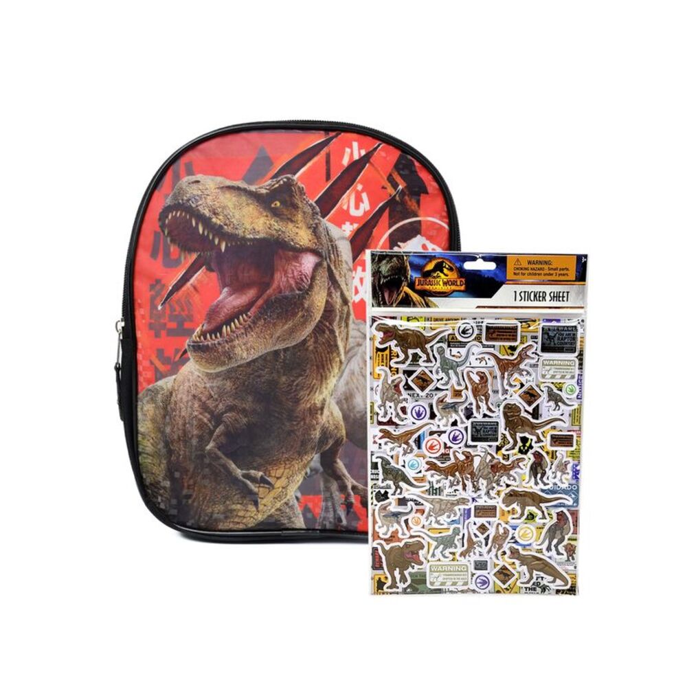 Jurassic World Small Backpack 11" T-Rex w/ Dinosaurs Raised Sticker Sheet Set